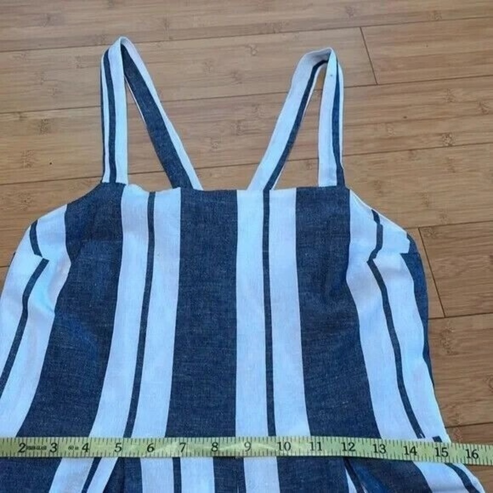 Peppermint Striped Wide Cropped Leg Open Back Linen Blend Jumpsuit White Sz L - Picture 7 of 9